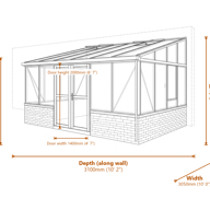 Janssens Arcadia Plus Mur 10x10 Lean-To Greenhouse - Full Dimensions Diagram