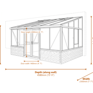 Janssens Arcadia Plus Mur 7x15 Lean-To Greenhouse - Full Dimensions Diagram
