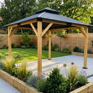 Ottawa Wooden Gazebo - Modern Garden with Raised Beds