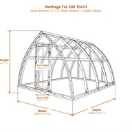 Norhage Tre 300 10x13 wooden greenhouse dimensions diagram