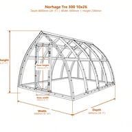 Norhage Tre 300 10x26 wooden greenhouse dimensions diagram