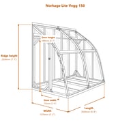 Norhage Lite Vegg 150 lean-to greenhouse dimensions