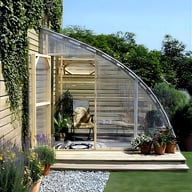 Norhage Vegg 300 lean-to greenhouse with the door open