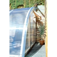 Roof-to-wall timber and polycarbonate detail on the Norhage Vegg 300