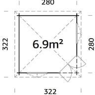 Palmako Melanie 2.8m x 2.8m Corner Log Cabin Dimensions
