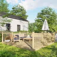 Power 14x14 Wooden Decking Kit with Three Handrails