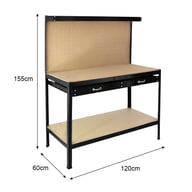 Bulldog 120cm Workbench with Drawers and Pegboard Dimensions