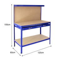 Bulldog 120cm Workbench with Drawers and Pegboard Dimensions