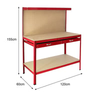 Bulldog 120cm Workbench with Drawers and Pegboard Dimensions