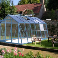 ACD 10x14 Sloping Wall Greenhouse RAL Colour - Illustrative digitally recoloured RAL 5024 Pastel blue finish