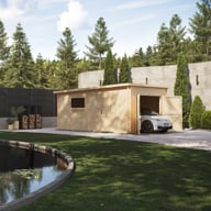 Power 16x16 Pent Log Cabin Garage 44mm lifestyle view