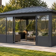 Sojag Charleston Solarium 3.7m x 4.6m in a British garden