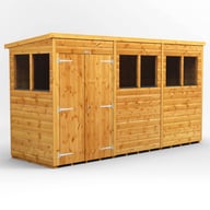 Power 12x4 Pent Wooden Shed Double Doors