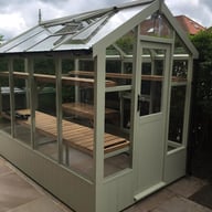 Swallow Robin 5x8 Wooden Greenhouse in Summer Green With Extra Shelving