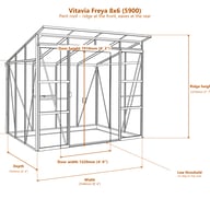 Vitavia Freya 8x6 5900 pent greenhouse dimensions diagram