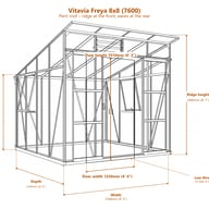 Vitavia Freya 8x8 7600 pent greenhouse dimensions diagram