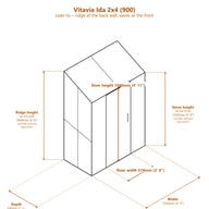 Vitavia Ida 2x4 900 lean-to greenhouse dimensions diagram