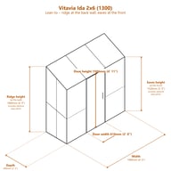 Vitavia Ida 2x6 1300 lean-to greenhouse dimensions diagram