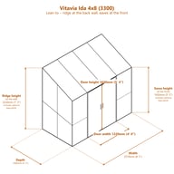 Vitavia Ida 4x8 3300 lean-to greenhouse dimensions diagram
