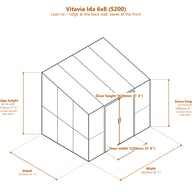 Vitavia Ida 6x8 5200 lean-to greenhouse dimensions diagram