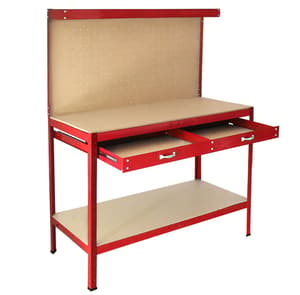 Bulldog 120cm Workbench with Drawers and Pegboard in Red