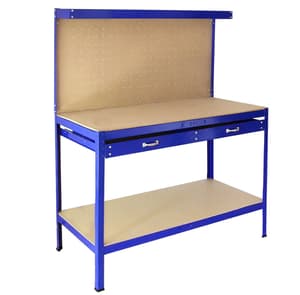 Bulldog 120cm Workbench with Drawers and Pegboard in Blue