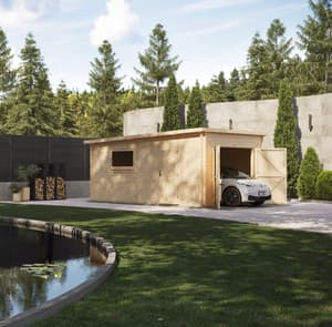 Power 18x18 Pent Log Cabin Garage 44mm