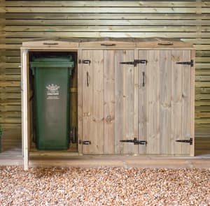 Garden Village Triple Wooden Wheelie Bin Store 240 Litre