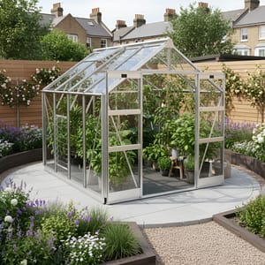 Elite Titan 800 greenhouse in an exposed garden