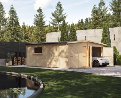 Power 14x20 Apex Log Cabin Double Garage 44mm
