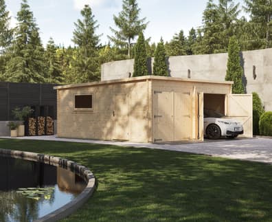 Power 20x14 Pent Log Cabin Double Garage 44mm