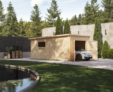 Power 10x16 Pent Log Cabin Garage 44mm