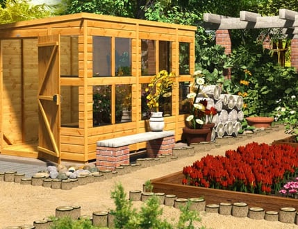 Power Pent Potting Shed in a Garden
