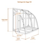 Norhage Lite Vegg 150 lean-to greenhouse dimensions diagram