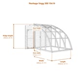 Norhage Vegg 300 10x16 lean-to greenhouse dimensions diagram