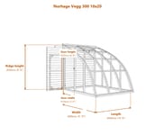 Norhage Vegg 300 10x20 lean-to greenhouse dimensions diagram