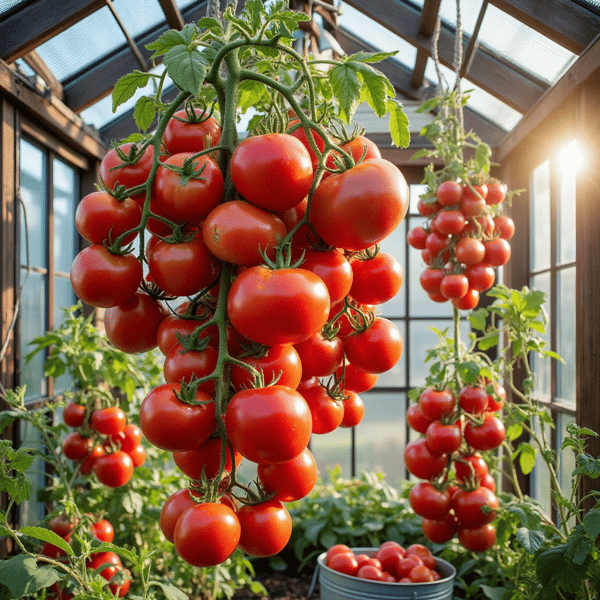 greenhouse tomatoes on the vine