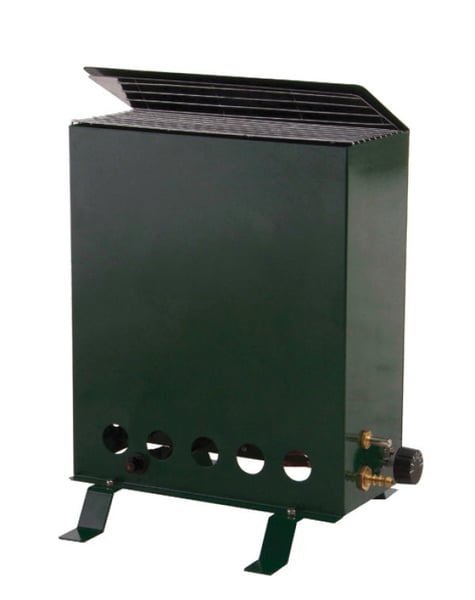 Elite Gas Blue Flame 1.9kW greenhouse heater in green powder-coated steel