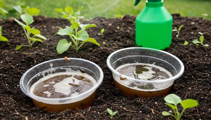 Beer trap for catching slugs in a UK garden