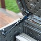 Lifetime 439 Litre Plastic Outdoor Storage Box Brown Hinge Detail