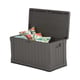 Lifetime 439 Litre Plastic Outdoor Storage Box Brown Lid Open Cushions