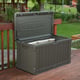 Lifetime 439 Litre Plastic Outdoor Storage Box Brown Patio Lid Open