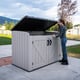 Lifetime 3x6 Horizontal Plastic Outdoor Storage Unit Cutting Strap Hand