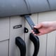 Lifetime 3x6 Horizontal Plastic Outdoor Storage Unit Handle Closeup