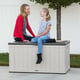 Lifetime 439 Litre Plastic Outdoor Storage Box Desert Sand Bench Seat Two Girls