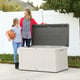 Lifetime 439 Litre Plastic Outdoor Storage Box Desert Sand Garden Lid Open