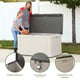 Lifetime 439 Litre Plastic Outdoor Storage Box Desert Sand Lid Open Woman