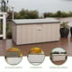 Lifetime 568 Litre Plastic Outdoor Storage Box Desert Sand Decking Feature Icons