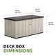 Lifetime 568 Litre Plastic Outdoor Storage Box Desert Sand Dimensions Diagram