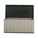 Lifetime 568 Litre Plastic Outdoor Storage Box Desert Sand Lid Open Angle